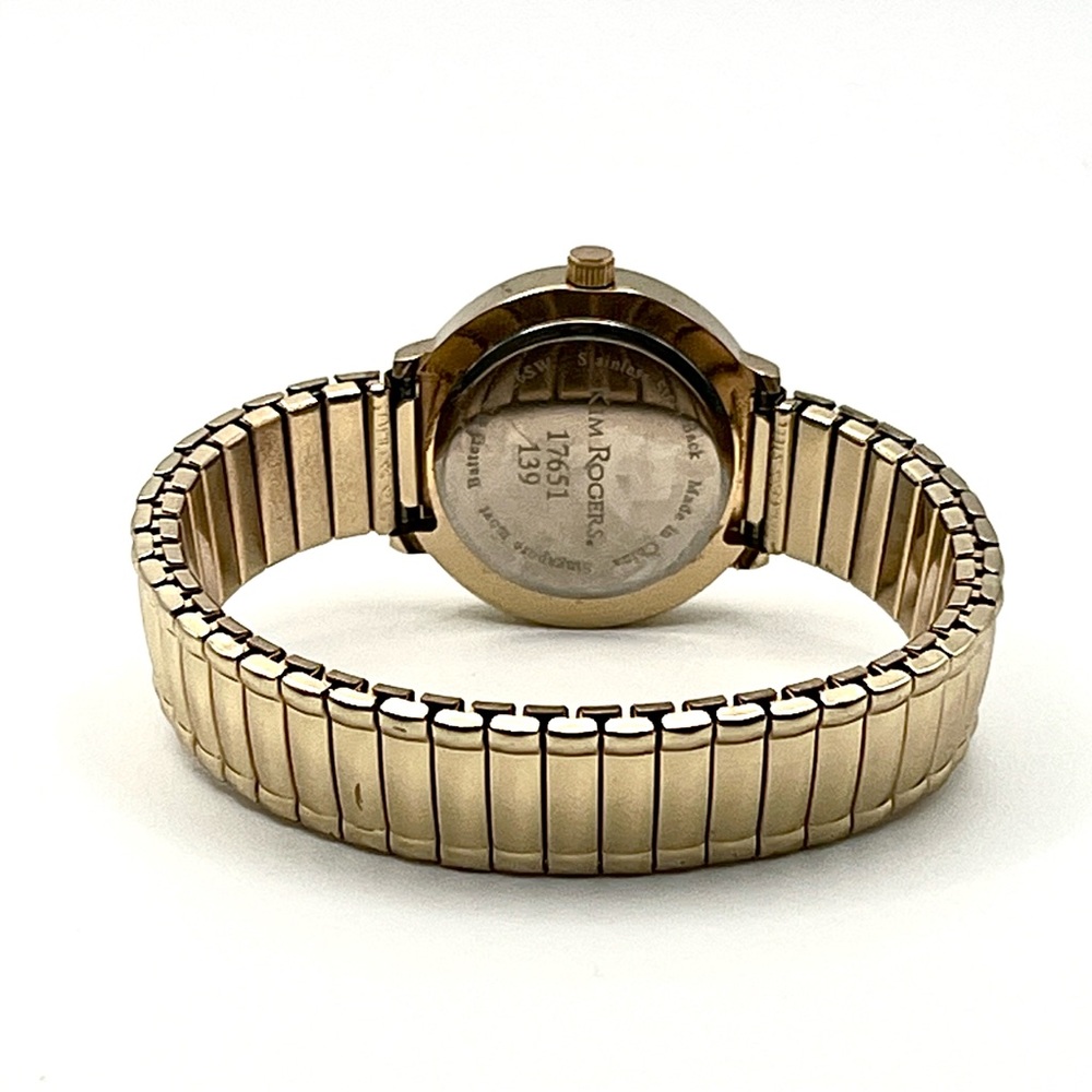 Kim Rogers Gold Stretch Bracelet Watch with Crystal Bezel 6.5" New Battery - Picture 5 of 13
